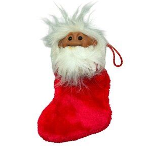 Troll Christmas red stocking hard head beard crazy white hair hook 9" READ